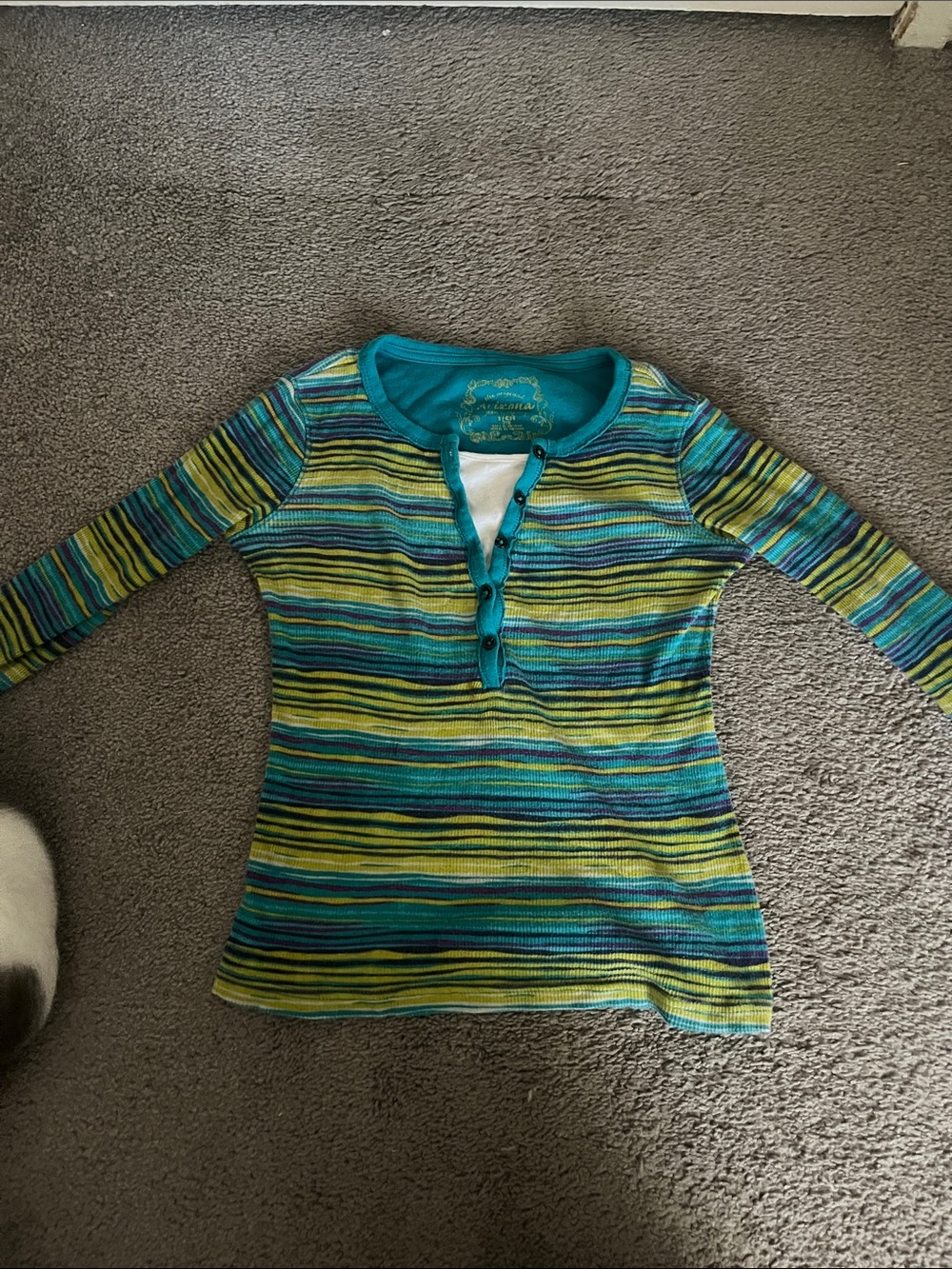 Arizona Jean Company Teal Striped Henley Top